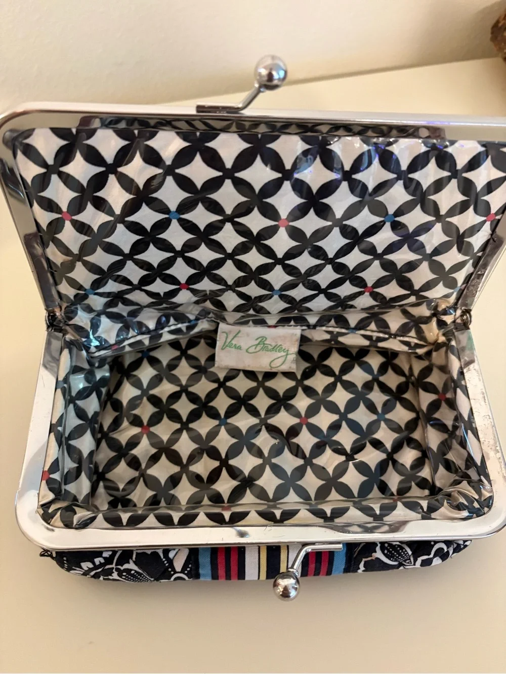 Vera Bradley Black Floral Clasp Wallet with Multi-Color Stripes
